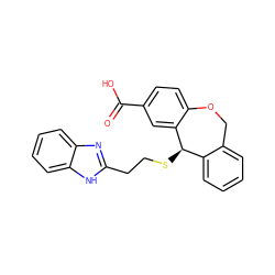 O=C(O)c1ccc2c(c1)[C@H](SCCc1nc3ccccc3[nH]1)c1ccccc1CO2 ZINC000013727045