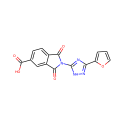 O=C(O)c1ccc2c(c1)C(=O)N(c1nc(-c3ccco3)n[nH]1)C2=O ZINC000004739683