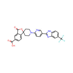 O=C(O)c1ccc2c(c1)C(=O)OC21CCN(c2ccc(-c3nc4cc(C(F)(F)F)ccc4[nH]3)cn2)CC1 ZINC000169245083