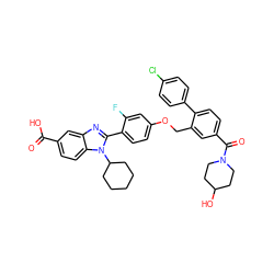 O=C(O)c1ccc2c(c1)nc(-c1ccc(OCc3cc(C(=O)N4CCC(O)CC4)ccc3-c3ccc(Cl)cc3)cc1F)n2C1CCCCC1 ZINC000003948288