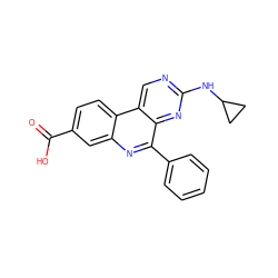 O=C(O)c1ccc2c(c1)nc(-c1ccccc1)c1nc(NC3CC3)ncc12 ZINC000043206125