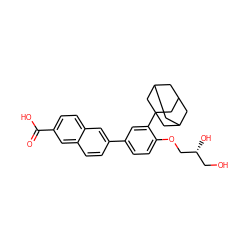 O=C(O)c1ccc2cc(-c3ccc(OC[C@H](O)CO)c(C45CC6CC(CC(C6)C4)C5)c3)ccc2c1 ZINC000013745059