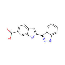 O=C(O)c1ccc2cc(-c3n[nH]c4ccccc34)[nH]c2c1 ZINC000038352269