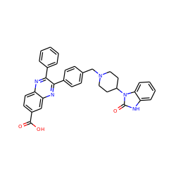 O=C(O)c1ccc2nc(-c3ccccc3)c(-c3ccc(CN4CCC(n5c(=O)[nH]c6ccccc65)CC4)cc3)nc2c1 ZINC000003925808