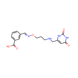 O=C(O)c1cccc(/C=N/OCCCNCc2cc(=O)[nH]c(=O)[nH]2)c1 ZINC000058592582