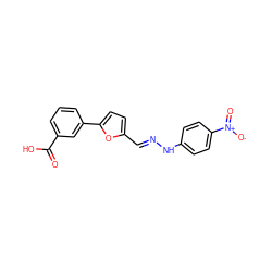 O=C(O)c1cccc(-c2ccc(/C=N/Nc3ccc([N+](=O)[O-])cc3)o2)c1 ZINC000004811339