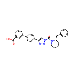 O=C(O)c1cccc(-c2ccc(-c3cn(C(=O)N4CCCC[C@@H]4Cc4ccccc4)nn3)cc2)c1 ZINC000169340076