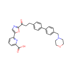 O=C(O)c1cccc(-c2cnc(C(=O)CCc3ccc(-c4ccc(CN5CCOCC5)cc4)cc3)o2)n1 ZINC000029136080