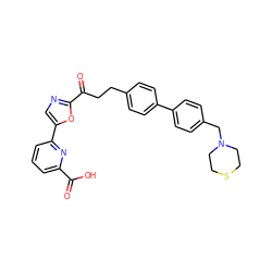 O=C(O)c1cccc(-c2cnc(C(=O)CCc3ccc(-c4ccc(CN5CCSCC5)cc4)cc3)o2)n1 ZINC000029136039