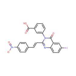 O=C(O)c1cccc(-n2c(/C=C/c3ccc([N+](=O)[O-])cc3)nc3ccc(I)cc3c2=O)c1 ZINC000058575117