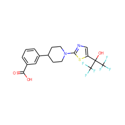 O=C(O)c1cccc(C2CCN(c3ncc(C(O)(C(F)(F)F)C(F)(F)F)s3)CC2)c1 ZINC000064548578