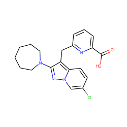 O=C(O)c1cccc(Cc2c(N3CCCCCC3)nn3cc(Cl)ccc23)n1 ZINC001772604917