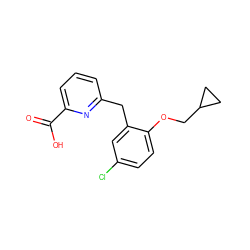 O=C(O)c1cccc(Cc2cc(Cl)ccc2OCC2CC2)n1 ZINC000038266812