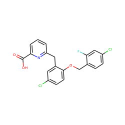 O=C(O)c1cccc(Cc2cc(Cl)ccc2OCc2ccc(Cl)cc2F)n1 ZINC000040878706