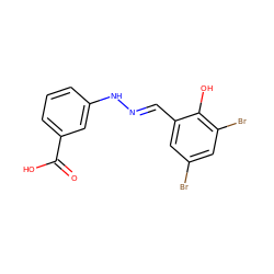 O=C(O)c1cccc(N/N=C/c2cc(Br)cc(Br)c2O)c1 ZINC000008690899