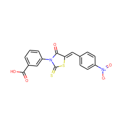 O=C(O)c1cccc(N2C(=O)/C(=C/c3ccc([N+](=O)[O-])cc3)SC2=S)c1 ZINC000001909686