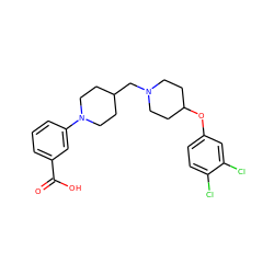 O=C(O)c1cccc(N2CCC(CN3CCC(Oc4ccc(Cl)c(Cl)c4)CC3)CC2)c1 ZINC000095573716