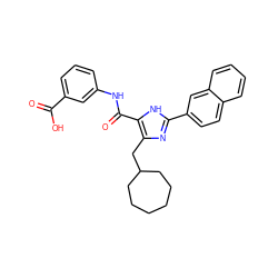 O=C(O)c1cccc(NC(=O)c2[nH]c(-c3ccc4ccccc4c3)nc2CC2CCCCCC2)c1 ZINC000013674677