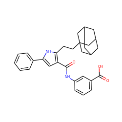 O=C(O)c1cccc(NC(=O)c2cc(-c3ccccc3)[nH]c2CCC23CC4CC(CC(C4)C2)C3)c1 ZINC000013674684