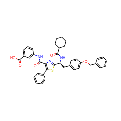 O=C(O)c1cccc(NC(=O)c2nc([C@H](Cc3ccc(OCc4ccccc4)cc3)NC(=O)C3CCCCC3)sc2-c2ccccc2)c1 ZINC000096285486