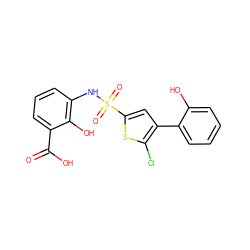 O=C(O)c1cccc(NS(=O)(=O)c2cc(-c3ccccc3O)c(Cl)s2)c1O ZINC000114594639