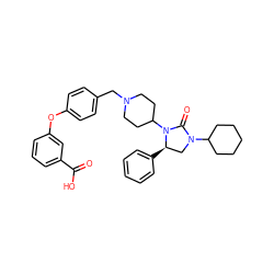 O=C(O)c1cccc(Oc2ccc(CN3CCC(N4C(=O)N(C5CCCCC5)C[C@H]4c4ccccc4)CC3)cc2)c1 ZINC000096285452