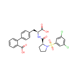 O=C(O)c1ccccc1-c1ccc(C[C@H](NC(=O)[C@@H]2CCCN2S(=O)(=O)c2cc(Cl)cc(Cl)c2)C(=O)O)cc1 ZINC000026649632