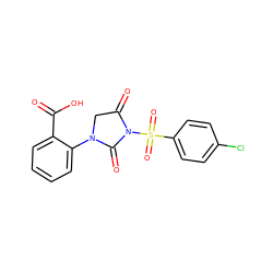 O=C(O)c1ccccc1N1CC(=O)N(S(=O)(=O)c2ccc(Cl)cc2)C1=O ZINC000013763620