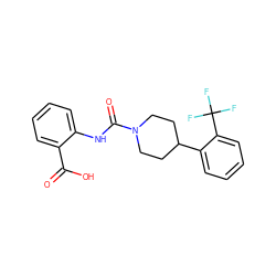 O=C(O)c1ccccc1NC(=O)N1CCC(c2ccccc2C(F)(F)F)CC1 ZINC000044559762
