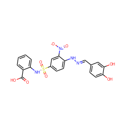 O=C(O)c1ccccc1NS(=O)(=O)c1ccc(N/N=C/c2ccc(O)c(O)c2)c([N+](=O)[O-])c1 ZINC000012532887