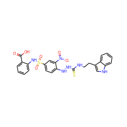 O=C(O)c1ccccc1NS(=O)(=O)c1ccc(NNC(=S)NCCc2c[nH]c3ccccc23)c([N+](=O)[O-])c1 ZINC000027748080