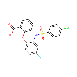 O=C(O)c1ccccc1Oc1ccc(F)cc1NS(=O)(=O)c1ccc(Cl)cc1 ZINC000053243229