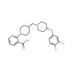 O=C(O)c1cccnc1N1CCC(CN2CCC(Oc3ccc(Cl)c(Cl)c3)CC2)CC1 ZINC000095576763