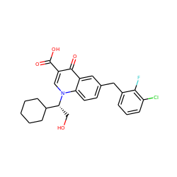 O=C(O)c1cn([C@H](CO)C2CCCCC2)c2ccc(Cc3cccc(Cl)c3F)cc2c1=O ZINC000033818062