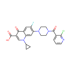 O=C(O)c1cn(C2CC2)c2cc(N3CCN(C(=O)c4cccnc4Cl)CC3)c(F)cc2c1=O ZINC000653687677