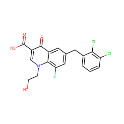 O=C(O)c1cn(CCO)c2c(F)cc(Cc3cccc(Cl)c3Cl)cc2c1=O ZINC000029501325