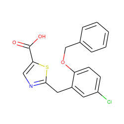 O=C(O)c1cnc(Cc2cc(Cl)ccc2OCc2ccccc2)s1 ZINC000029128774