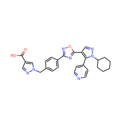 O=C(O)c1cnn(Cc2ccc(-c3noc(-c4cnn(C5CCCCC5)c4-c4ccncc4)n3)cc2)c1 ZINC000114612351