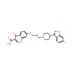 O=C(O)c1coc2cc(OCCCN3CCC(c4noc5cc(F)ccc45)CC3)ccc2c1=O ZINC000002007421