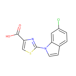 O=C(O)c1csc(-n2ccc3ccc(Cl)cc32)n1 ZINC000029044171