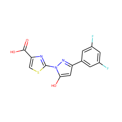 O=C(O)c1csc(-n2nc(-c3cc(F)cc(F)c3)cc2O)n1 ZINC001772650854