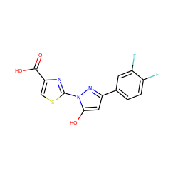 O=C(O)c1csc(-n2nc(-c3ccc(F)c(F)c3)cc2O)n1 ZINC001772638735