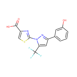 O=C(O)c1csc(-n2nc(-c3cccc(O)c3)cc2C(F)(F)F)n1 ZINC000004942647