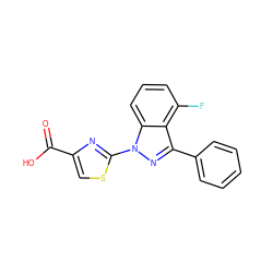 O=C(O)c1csc(-n2nc(-c3ccccc3)c3c(F)cccc32)n1 ZINC000103254782