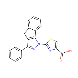 O=C(O)c1csc(-n2nc(-c3ccccc3)c3c2-c2ccccc2C3)n1 ZINC000103249832