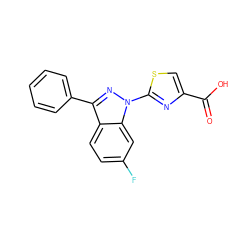 O=C(O)c1csc(-n2nc(-c3ccccc3)c3ccc(F)cc32)n1 ZINC000103254788