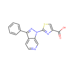 O=C(O)c1csc(-n2nc(-c3ccccc3)c3ccncc32)n1 ZINC000103254777