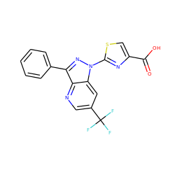 O=C(O)c1csc(-n2nc(-c3ccccc3)c3ncc(C(F)(F)F)cc32)n1 ZINC000205479477