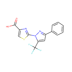 O=C(O)c1csc(-n2nc(-c3ccccc3)cc2C(F)(F)F)n1 ZINC000005243299