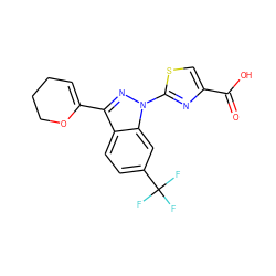 O=C(O)c1csc(-n2nc(C3=CCCCO3)c3ccc(C(F)(F)F)cc32)n1 ZINC000116404220